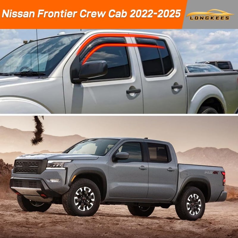LONGKEES in-Channel Window Visors Rain Guards FIT Nissan Frontier 2022-2025 Crew Cab (2022-2025) – 4-Piece in-Channel Dark-Smoke Polycarbonate Vent Deflectors - Image 2